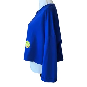 SugarHigh Clothing Blue crop sweatshirt with yellow smiley faces thumbnail 4