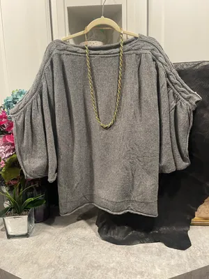 KYE MI Wool Blend Gray 3/4 Dolman Butterfly Sleeve Knit Sweater Women's L thumbnail 4