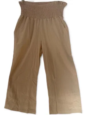 Plus size Linen/Cotton high elastic waist wide leg beige pants W/pockets 18/20 thumbnail 1