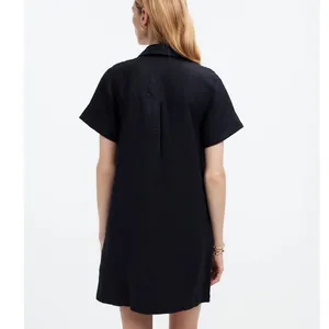 Madewell Dress Black V-Neck Puff Sleeve Mini Shirt dress size medium thumbnail 2