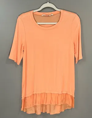 Soft surroundings size M peach orange short sleeve layered top thumbnail 1