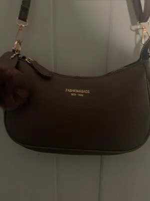 Brown Shoulder Bag with Pom Pom Charm thumbnail 2