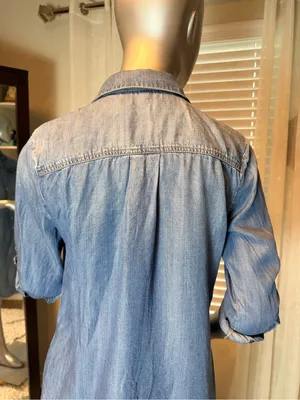 Reba 100% Tencel Chambray Denim Blue Shirt Dress Small Western Pockets Casual thumbnail 7