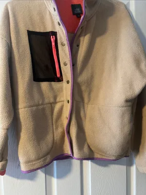 wild fable Beige Fleece Bomber Jacket with Pink Trim thumbnail 7