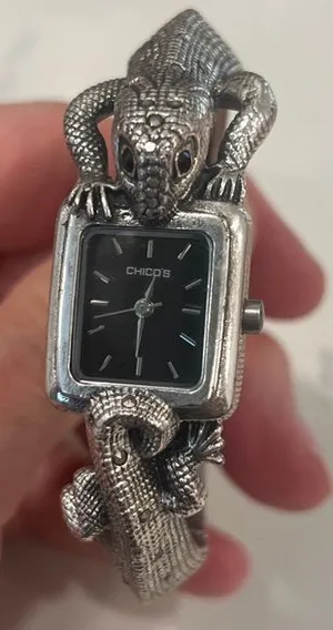 Chico's Silver Lizard Wrap Bracelet Watch with Black Dial thumbnail 1