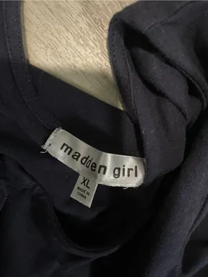 Madden Girl Navy Long-Sleeve Peplum Crop Top thumbnail 2