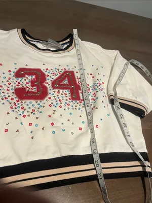 Anthropologie Cream Short-Sleeve Sweatshirt with Red '34' Graphic Sz S/P NWT thumbnail 3