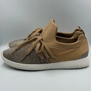 Torrid Blush Tan Nylon Pull On Sparkle Sneakers With Lace Design Size 11W Comfy thumbnail 4