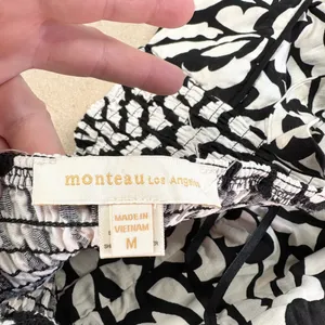 Monteau Los Angeles Crop Tank Top Womens M Black & White Geo Print Smocked thumbnail 7