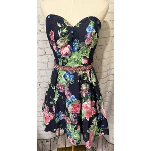 Morilee prom dress Floral navy blue strapless mini dress With Sequin Accents 10 thumbnail 2