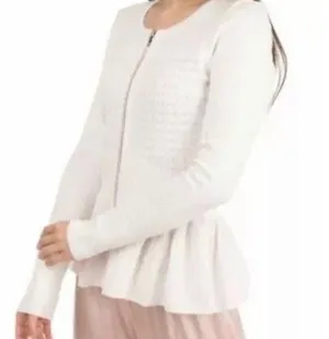 SANDRO stanislav Cardigan white sweater Women long sleeves size Medium Top Zipup thumbnail 2