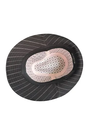 Y2K Playboy Fedora Pink Rhinestone Pinstriped Size L/XL Bling 2000s Grunge Bimbo thumbnail 9