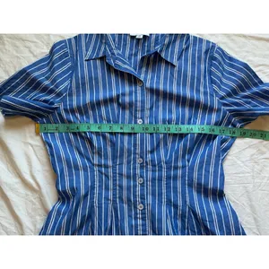 NWOT Evereve Striped Delaney Mini Shirt Dress Medium Blue/White thumbnail 6