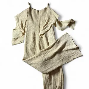 Rainbow Boho Ruffle Jumpsuit Womens S Cream‎ Coastal Wide Leg Textured Knotted thumbnail 2