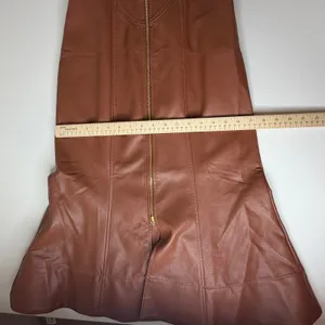 NWT By Anthropologie Vegan Leather Puff Sleeve Zip Front Midi Dress Size 2 Brown thumbnail 12