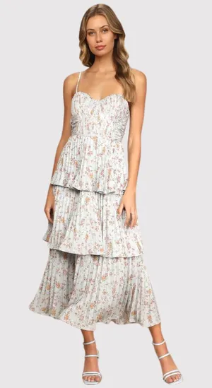NWT Lulus Dress Blue Midi Floral Bustier Layered Underwired Slip Boho Medium thumbnail 1