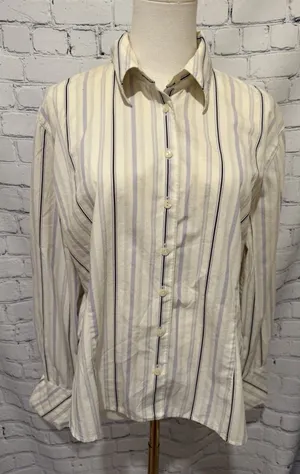 Anne Klein multi-colored button-up blouse classic pointed collar Stretch size 16 thumbnail 1