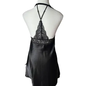 Victoria's Secret Black Satin Lace‎ Halter Chemise Nightgown Women's Small thumbnail 3