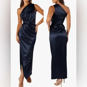 NEW Petal & Pup Nadia One-Shoulder Satin Maxi Navy Dress sz 4 thumbnail 2