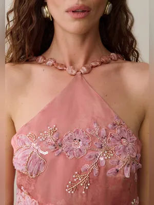 NWT Few Moda Kayda o.p.t pink sequin floral size 10 beaded maxi gown thumbnail 2