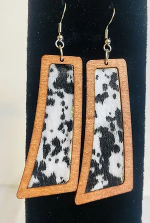 Cow Print Wooden Earrings Black thumbnail 1
