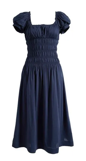 Reformation Riva Shirred Midi Dress in Midnight Blue M thumbnail 1