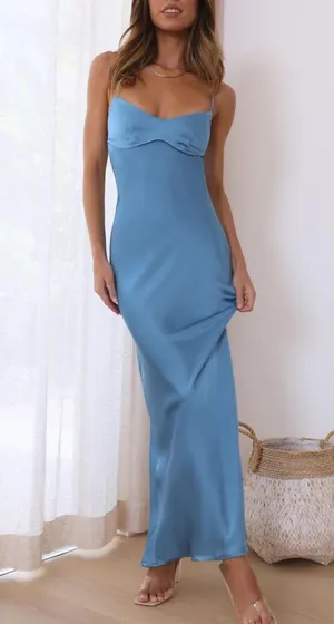 Hello Molly Blue Satin Maxi Dress thumbnail 2