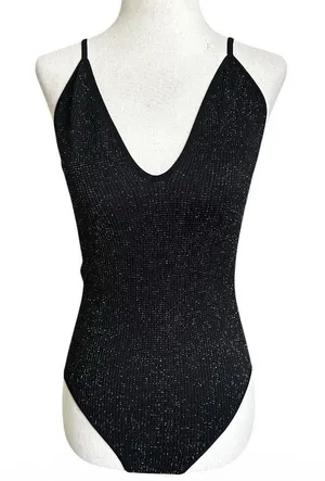 Free People Movement Size XS Black Shimmer Stretch Bodysuit Tank Top | 63-47 thumbnail 1