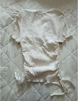 White Short Sleeved Top with Ruched Tie Details thumbnail 2