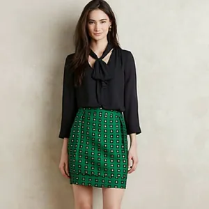 Anthropologie HD in Paris‎ Garden Glimmer Christmas Green Tiered Flower Skirt 4 thumbnail 4