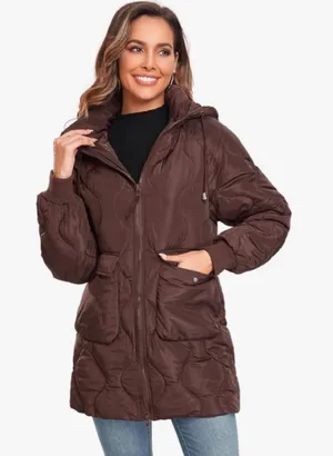 NEW Brown Winter Thicken Puffer Coat Quilted Warm Padded Down Alternative M thumbnail 1