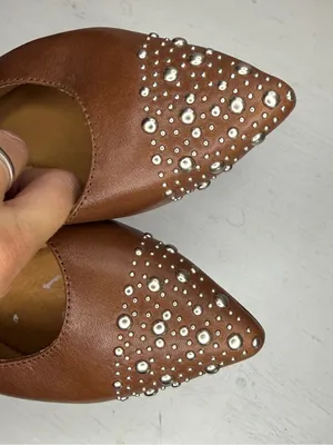 Frye HEATHER SLINGBACK STUDDED Flat Pointed Silver & Walnut Leather thumbnail 9