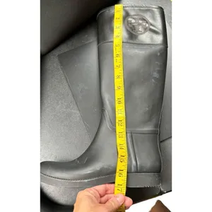 Tory Burch Women's Tall Black Rubber Leather Riding Boots Size 7M *note flaw thumbnail 11