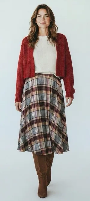 Source Unknown Vintage 60s 70s Wool Plaid Midi Skirt Pleated Preppy Fall Earth Tones Size 32 thumbnail 1