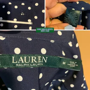Lauren Ralph Lauren Navy Blue W/White Polka Dots Button Down Shirt (M) thumbnail 12