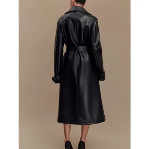 Meshki Tarah Faux Leather Trench Coat Black Large EUC thumbnail 3