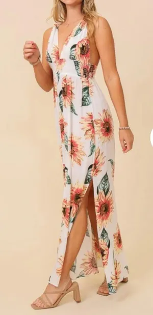 Sunflower Season Maxi Dress in white size Large. Timing brand. thumbnail 1