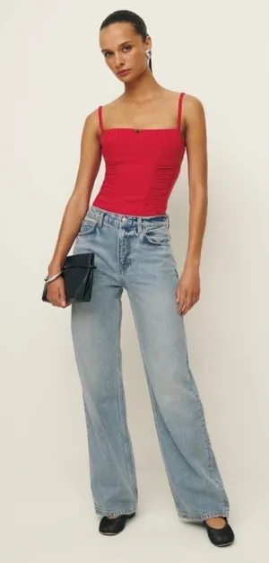 Reformation Emery Linen Top Red Size 2 thumbnail 1