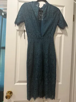 Lulus dark teal lace midi dress thumbnail 5