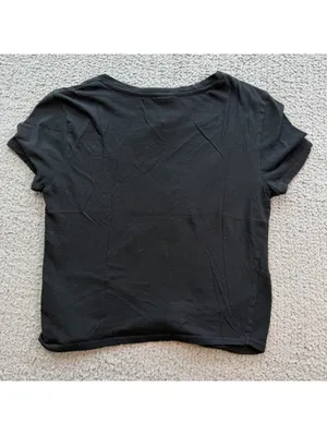 H&M Black Front Knot Crop T-Shirt Women’s XS Baby Tee Short Sleeve 100% Cotton thumbnail 2