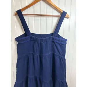 Tommy Bahama Navy Blue Tiered Mini Dress Size L 100. % Cotton vacation beach thumbnail 6