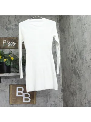 Universal Thread Womens Long Sleeve Mini Sweater A-Line Dress Cream Off White S thumbnail 2