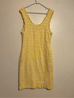 🌼 Anthropologie Akemi + Kin Yellow White Smocked Textured Dress XL thumbnail 8