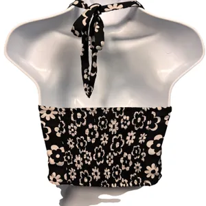 Hollister Halter Top Daisy Small Floral Tie Front Smocked Crop Festival Y2K 90s thumbnail 3