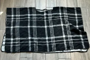 A New Day Black and Gray plaid blanket poncho thumbnail 1