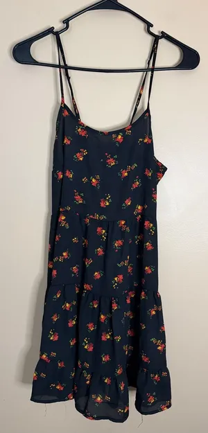 Heart Hips Black Mini Sundress with Red and Yellow Floral thumbnail 1