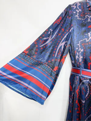 Hermoza Gabriela Printed Satin Belted Dress Midnight Blue Red thumbnail 7