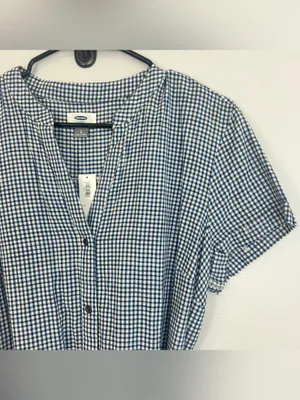 NWT Old Navy Blue/White Plaid Gingham Short Sleeve Tie Waist Shirt Dress Large thumbnail 5