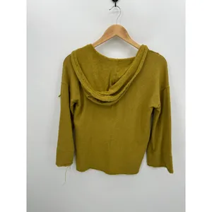 Nike Dri-fit Sweatshirt‎ Women XS Mustard Yellow Hoodie Cut Off Yoga Fringe thumbnail 2