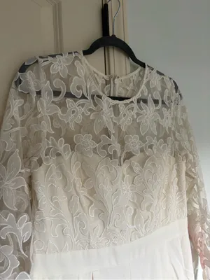 ELIZA J Embroidered Bodice Ivory Wide Leg Jumpsuit Size 12 thumbnail 2